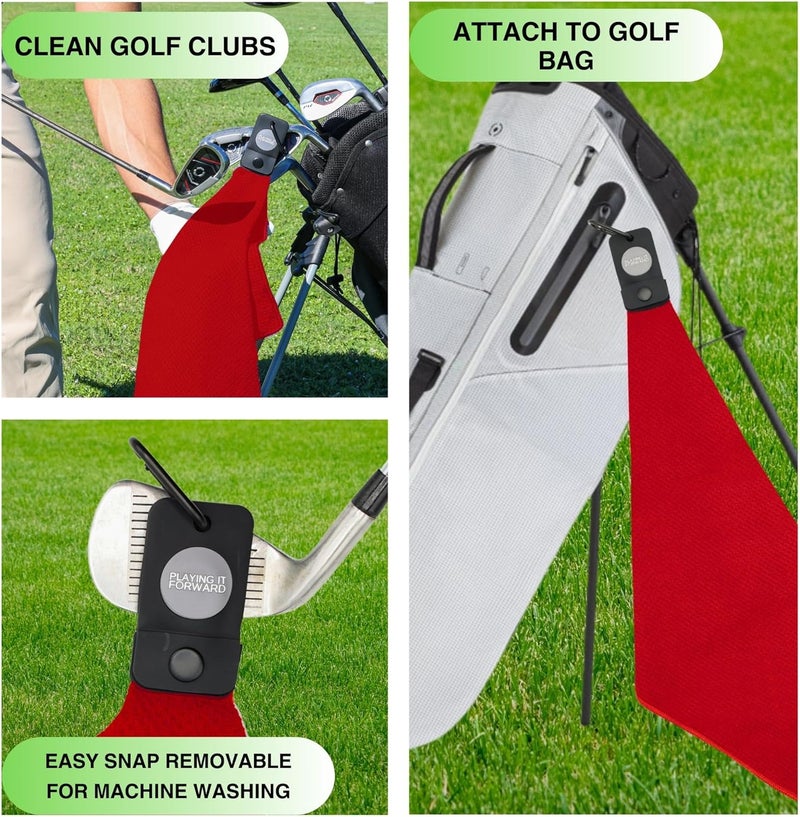 Playing It Forward Magnetic Golf Towels for Golf Bags with Clip & Ultra Strong Magnet - Waffle Weave Microfiber Towel for Secure Hold on Bags & Carts - Ideal Club Cleaner & Accessories - Red - Image 3